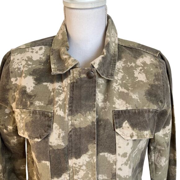 Mystree Jacket Women's Size Small Green Camo Camouflage Drawstring Buttons NWT - Picture 2 of 7